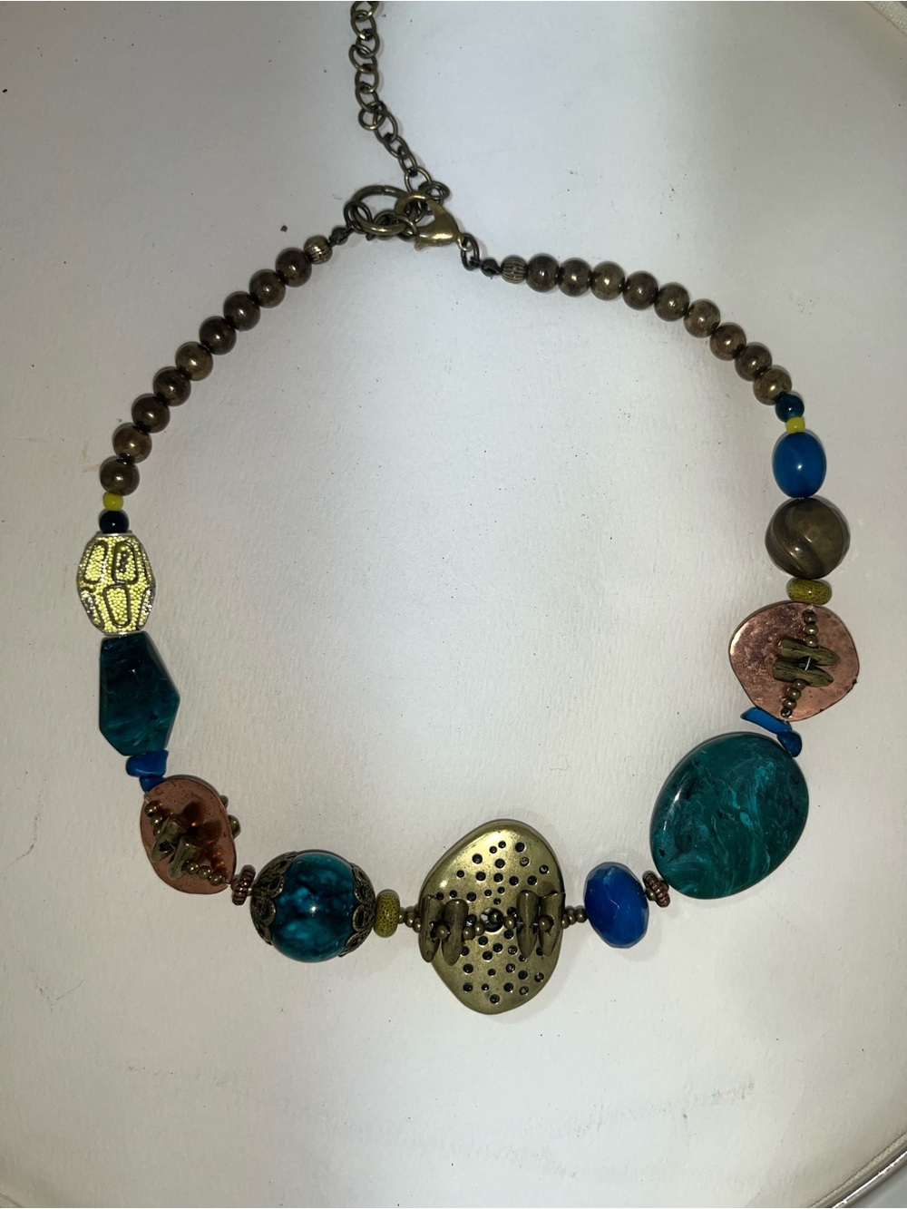 Handcrafted Teal Beaded Statement Necklace - Unbranded